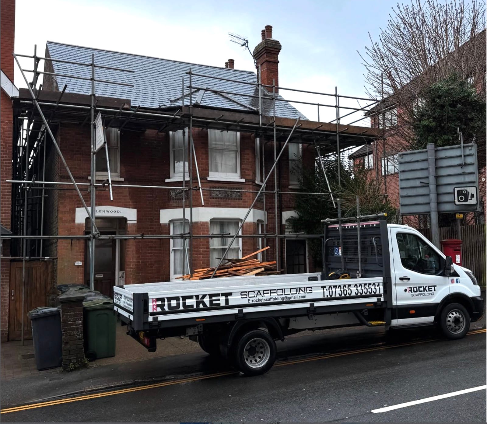 Rocket Scaffolding branded van on a residential job in London